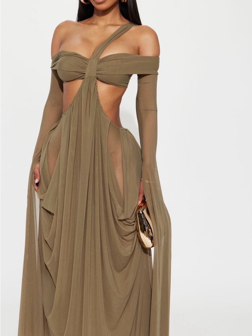 Olive Cutout Off-Shoulder Maxi Dress